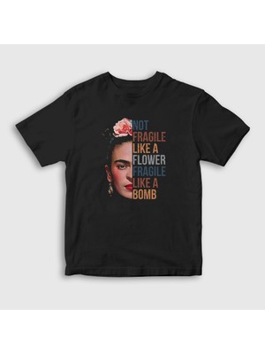 Presmono Unisex Çocuk Siyah Fragile Frida Kahlo T-Shirt