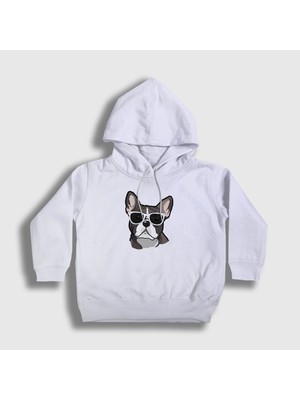Presmono Unisex Çocuk Beyaz French Bulldog Köpek Kapüşonlu Sweatshirt