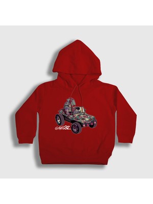 Presmono Unisex Çocuk Kırmızı Geep Gorillaz Kapüşonlu Sweatshirt