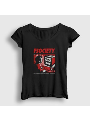 Presmono Kadın Siyah Hacker Mr Robot T-Shirt