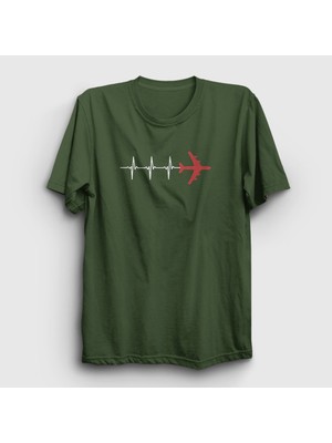 Presmono Unisex Haki Heartbeat Pilot Airplane Uçak T-Shirt