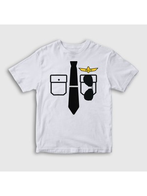 Presmono Unisex Çocuk Beyaz Kaptan Pilot Airplane Uçak T-Shirt