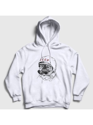 Presmono Unisex Beyaz Laika Space Traveler Cccp Kapüşonlu Sweatshirt