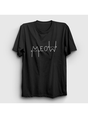 Presmono Unisex Siyah Meow Cat Kedi T-Shirt