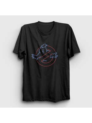 Presmono Unisex Siyah Neon Logo Film Hayalet Avcilari Ghostbusters T-Shirt