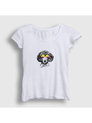 Presmono Kadın Beyaz Poodle Dog Köpek T-Shirt