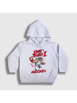 Presmono Unisex Çocuk Beyaz Ryu Hadoken Street Fighter Kapüşonlu Sweatshirt