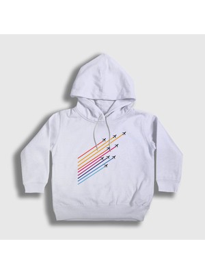 Presmono Unisex Çocuk Beyaz Show Pilot Airplane Uçak Kapüşonlu Sweatshirt