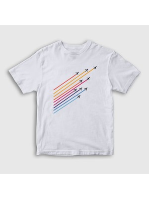 Presmono Unisex Çocuk Beyaz Show Pilot Airplane Uçak T-Shirt