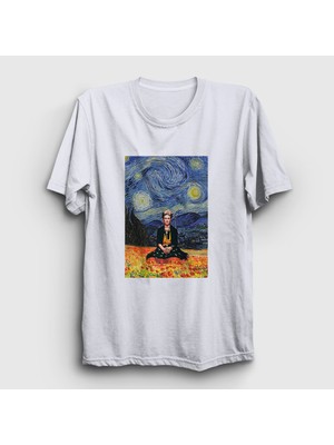 Presmono Unisex Beyaz Starry Night Frida Kahlo T-Shirt