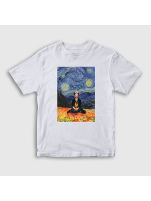 Presmono Unisex Çocuk Beyaz Starry Night Frida Kahlo T-Shirt