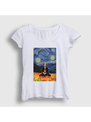 Presmono Kadın Beyaz Starry Night Frida Kahlo T-Shirt