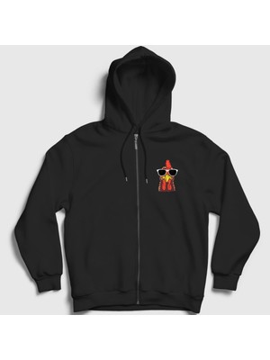 Presmono Unisex Siyah Sunglasses Chicken Tavuk Fermuarlı Kapüşonlu Sweatshirt