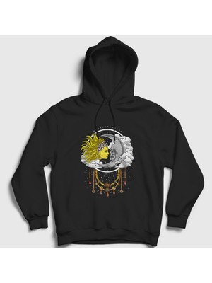 Presmono Unisex Siyah Witchcraft Sun Moon Güneş Ay Kapüşonlu Sweatshirt