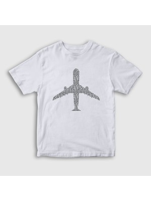 Presmono Unisex Çocuk Beyaz Words Pilot Airplane Uçak T-Shirt