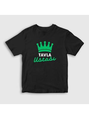 Presmono Unisex Çocuk Siyah Backgammon Master Tavla Ustası Oyun V2 T-Shirt