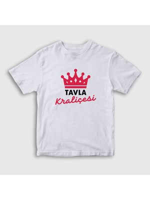 Presmono Unisex Çocuk Beyaz Backgammon Queen Tavla Kraliçesi Oyun V3 T-Shirt