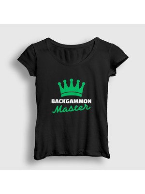 Presmono Kadın Siyah Backgammon Master Tavla Ustası Oyun T-Shirt