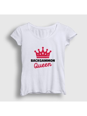 Presmono Kadın Beyaz Backgammon Queen Tavla Kraliçesi Oyun T-Shirt
