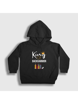 Presmono Unisex Çocuk Siyah King Of Backgammon Oyun Tavla Kapüşonlu Sweatshirt