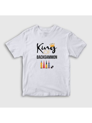 Presmono Unisex Çocuk Beyaz King Of Backgammon Oyun Tavla T-Shirt