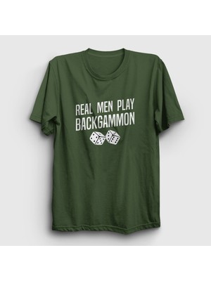 Presmono Unisex Haki Real Men Backgammon Oyun Tavla T-Shirt