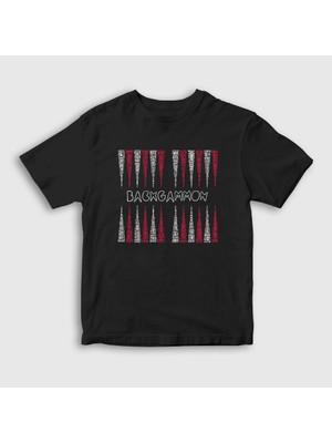 Presmono Unisex Çocuk Siyah Words Backgammon Tavla Oyun V2 T-Shirt