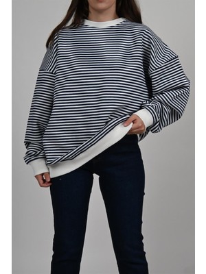 Lemajh Oversize Çizgili Sweatshirt