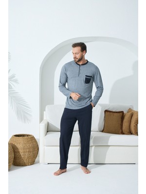 Kly Midi Yaka Battal Uzun Kol Büyük Beden Pijama Takim