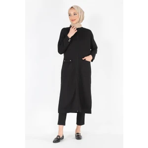 2081_Fermuarlı Yırtmaçlı Oversize Tesettür Kap