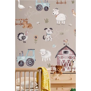 Çiftlikte Sevimli Hayvanlar Temalı Çocuk Bebek Odası Duvar Cam Sticker Seti