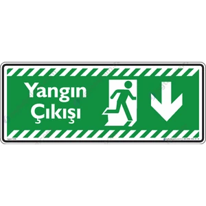 İsg Tabelam Yangın Çıkışı Aşağıya Ok/30x12cm/fosforlu etiket