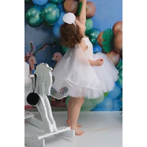 Shecco Babba Beyaz Balerin Model Kız Çocuk Tütü Elbise, Kelebek Pelerin ve Bandana Takımı - Çocuk Abiye Elbise