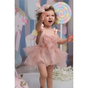 Shecco Babba Kalpli Pamuk Kız Bebek Tulum Tütü Elbise ve Bandana Takım, Çıtçıtlı Bebek Doğum Günü Elbisesi