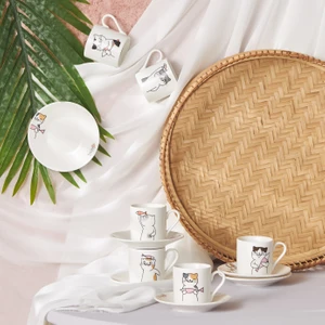 Kedili 6 Kişilik Kahve Fincanı Takımı 80 ml