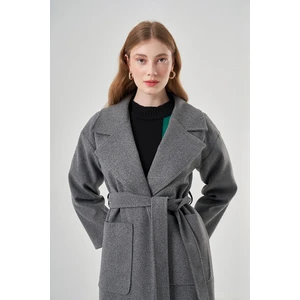 Basıc Kaşe Dokulu Antrasit Kaban