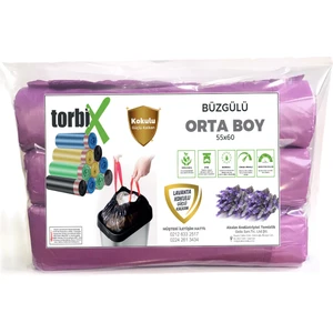 Büzgülü Çöp Torbası Lavanta Kokulu Orta Boy 55 x 60 cm 3 Rulo x 10 Adet