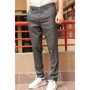 Erkek Antrasit Ekose Desen Slim-fit Poliviskon Pantolon
