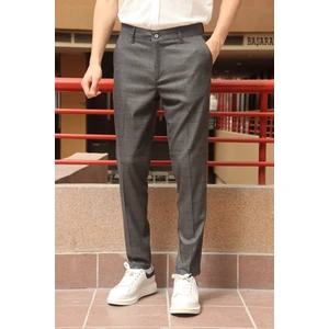 Erkek Gri Ekose Desen Slim-fit Poliviskon Pantolon