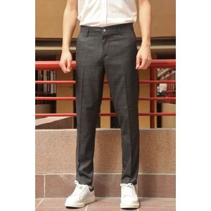 Erkek Siyah Ekose Desen Slim-Fit Poliviskon Pantolon