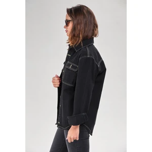 4242-Kadın Denim Siyah Ceket