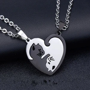 Herşey Nota Best Friends Yin Yang Kedili Kolye Kalp Sevgili Çift Arkadaş Kolyesi