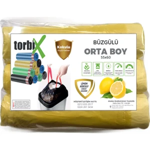 Büzgülü Çöp Torbası Limon Kokulu Orta Boy 55 x 60 cm 3 Rulo x 10 Adet