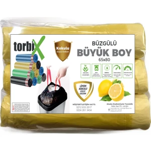 Büzgülü Çöp Torbası Limon Kokulu Büyük Boy 65 x 680 cm 3 Rulo x 10 Adet