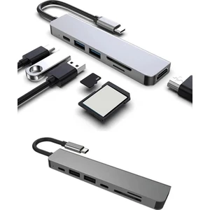 Macbook Pro Huawei Dell Uyumlu Type C To 4K Hdmı+Usb3.0+Sd/tf+Pd+Type-C, Taşınabilir 7in1 Adaptör