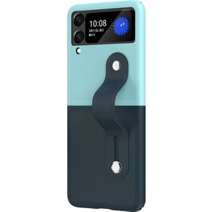 Samsung Z Flip4 Parmak Tutuculu Deri Desen Plastik Kılıf - AL3151 Turkuaz-Lacivert