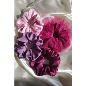 Kadın Lastikli Simit Saten Scrunchie Saç Toka Seti
