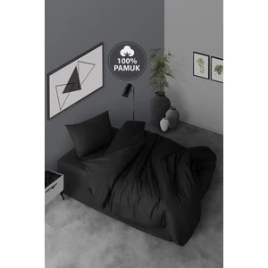 Casa Carina Ranforce Tek Kişilik Lastikli Çarşaflı Nevresim Takımı Simple Siya