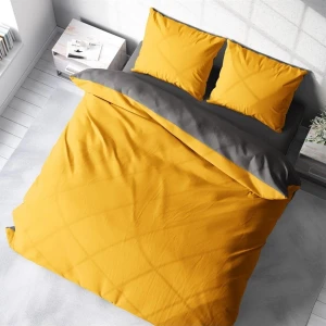EC Shop Sheri Home Delu x e Renforce Çift Kişilik Nevresim Takımı %100 Pamuk Sarı-Grı014533