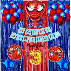 Parti Station Spiderman Örümcek Adam Balon Set Balon Folyo Set Spiderman  Konsept Doğum Günü Set 3 Yaş Balon